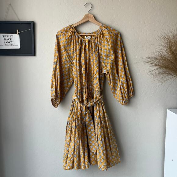 Emerson Fry Dress Clemence Block Print Organic Cotton Belted Mini Dress Size XS - Picture 2 of 8